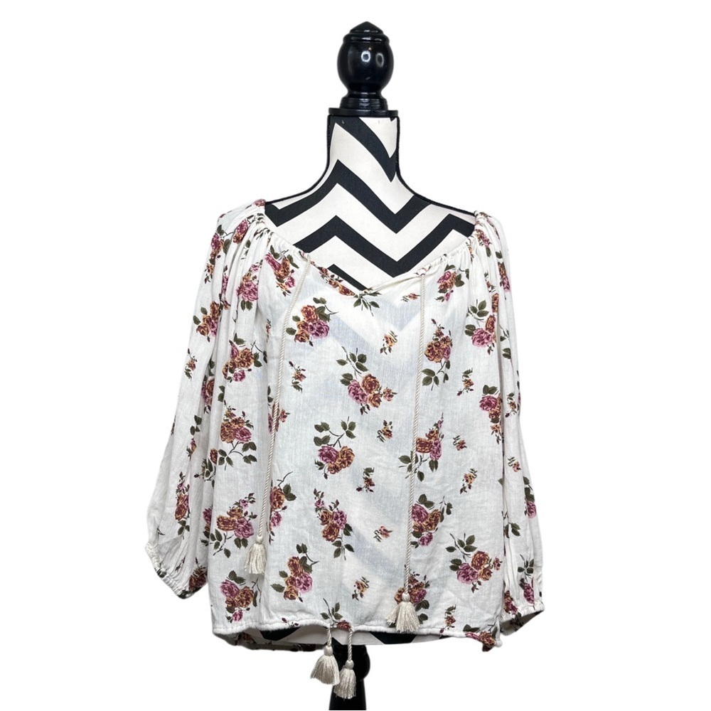 Denim & Supply Ralph Lauren RL Boho Floral Cottagecore Sz M Puff-Sleeve Blouse